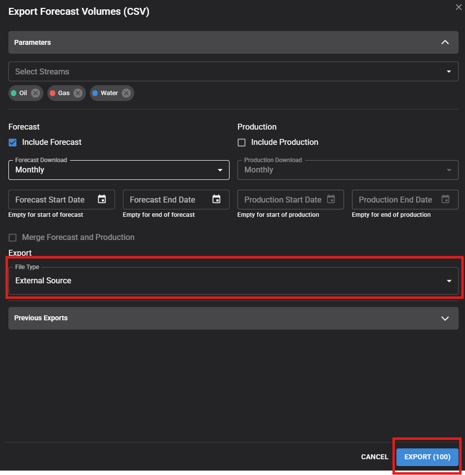 Forecast export UI